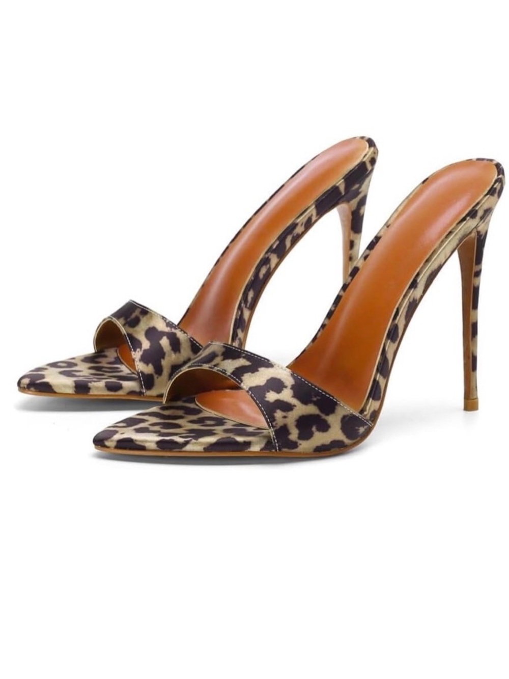 Frankie Hsu Leopard Print Open-Toe Stiletto Heels